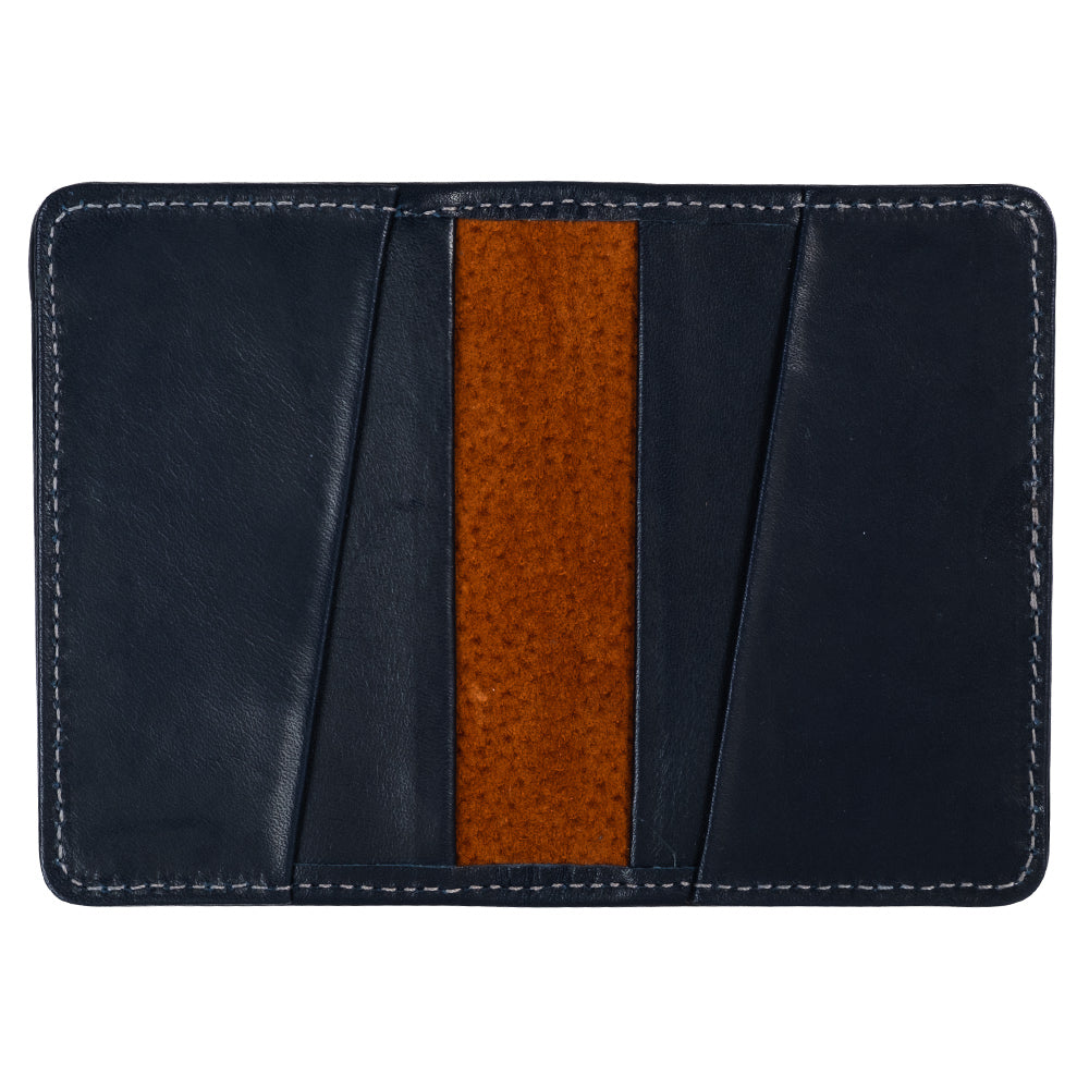 Compact blue leather wallet for minimalist