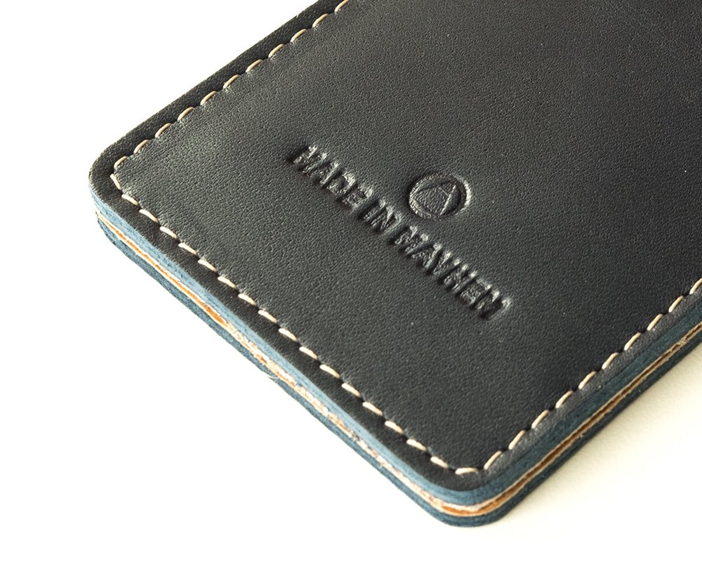 Navy blue leather wallet for men with money clip