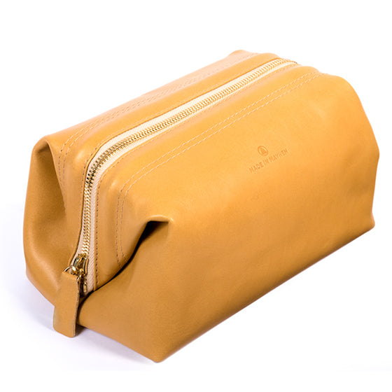 Camel leather dopp kit bag