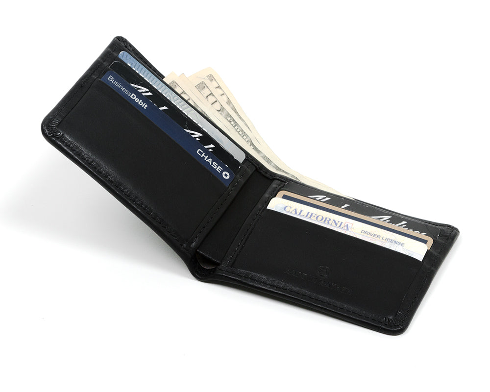 Large Black leather Bill fold wallet for men 