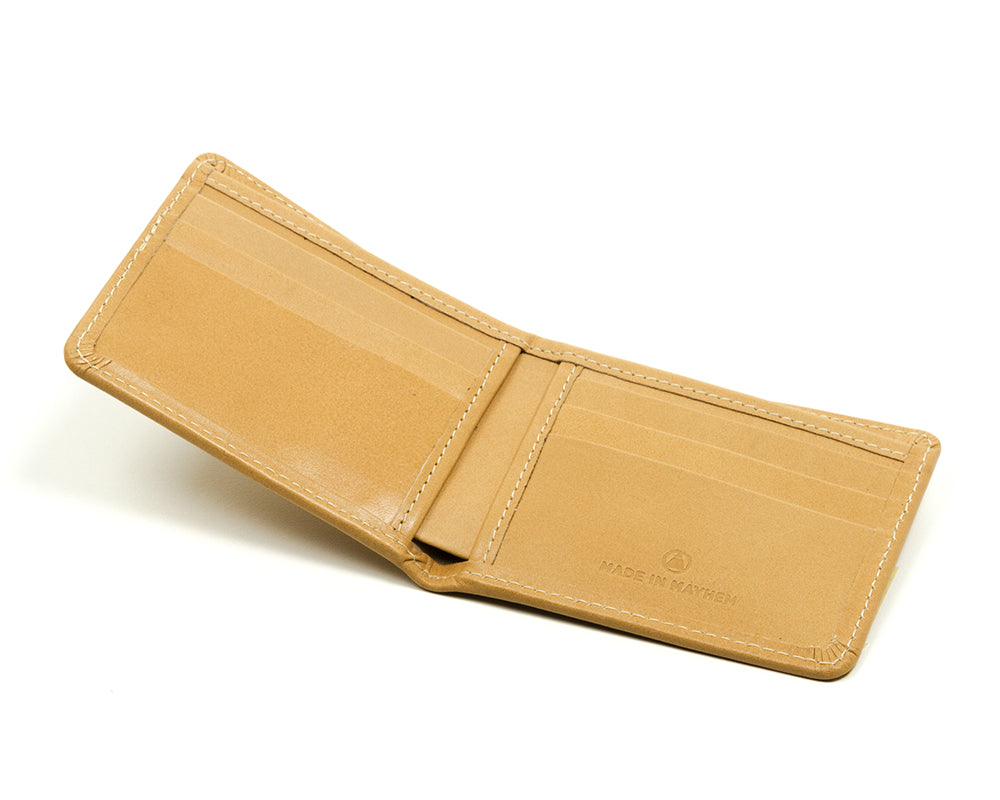 Camel bifold wallet for men and women, Made in USA.