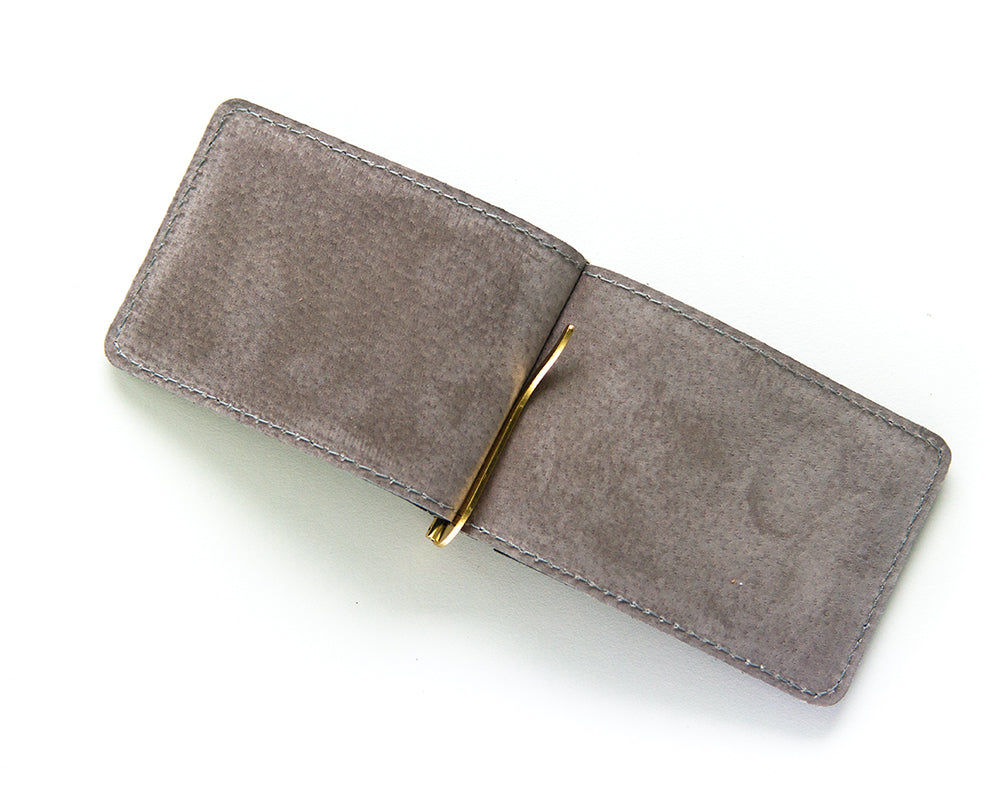 Navy blue leather money clip wallet made in USA by Made in Mayhem