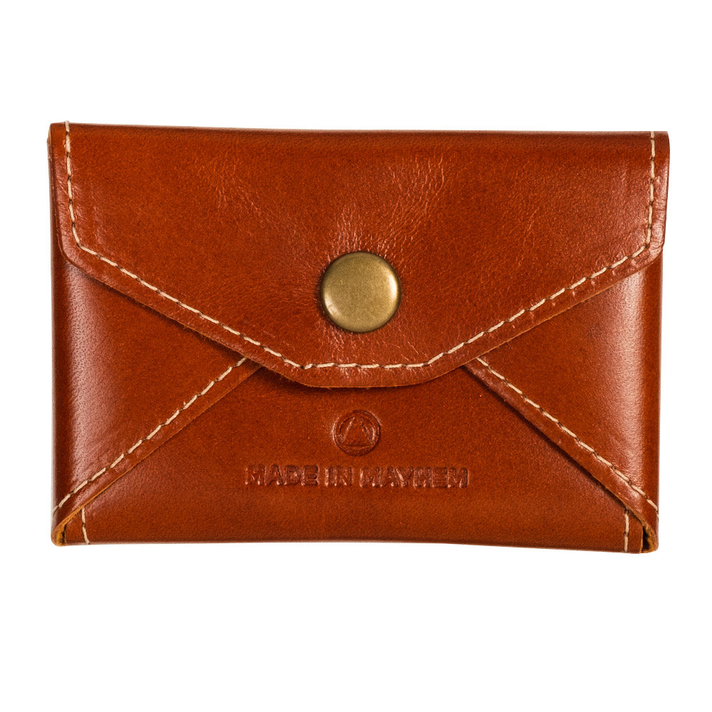 Brown leather business card case for women