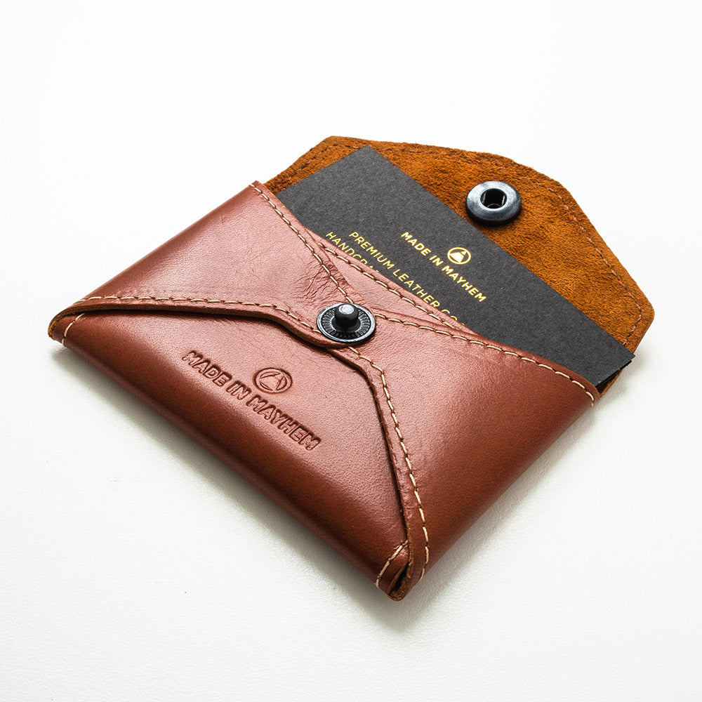 Brown leather business card holder for men